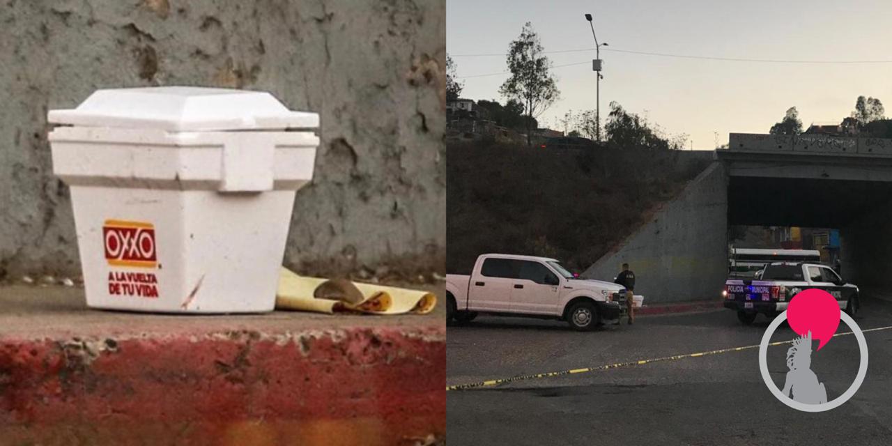 Dejan cabeza humana en hielera y narcomanta en la villa.