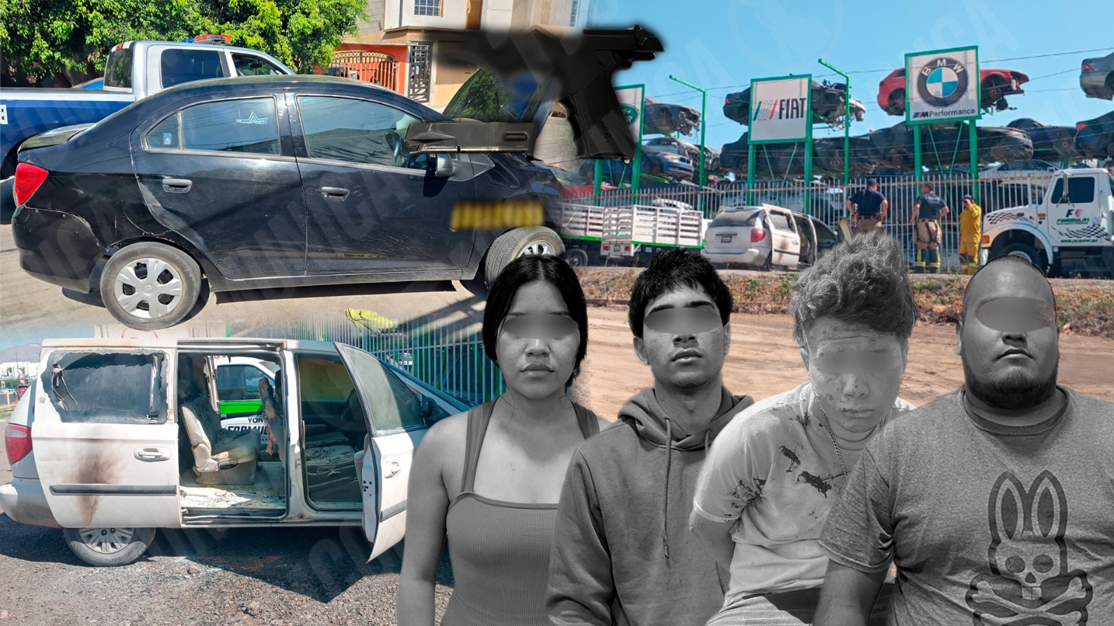 Policía Municipal captura a cuatro por cobro de piso e incendio de vehículo; uno sufrió quemaduras en el rostro