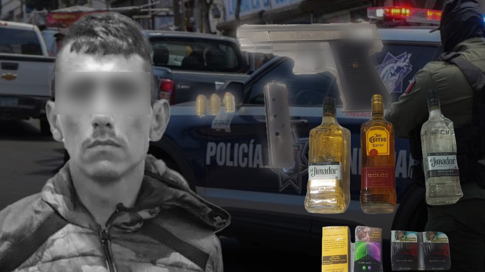 “El Flaco” robó tequila y cigarros a punta de pistola; la municipal lo capturó