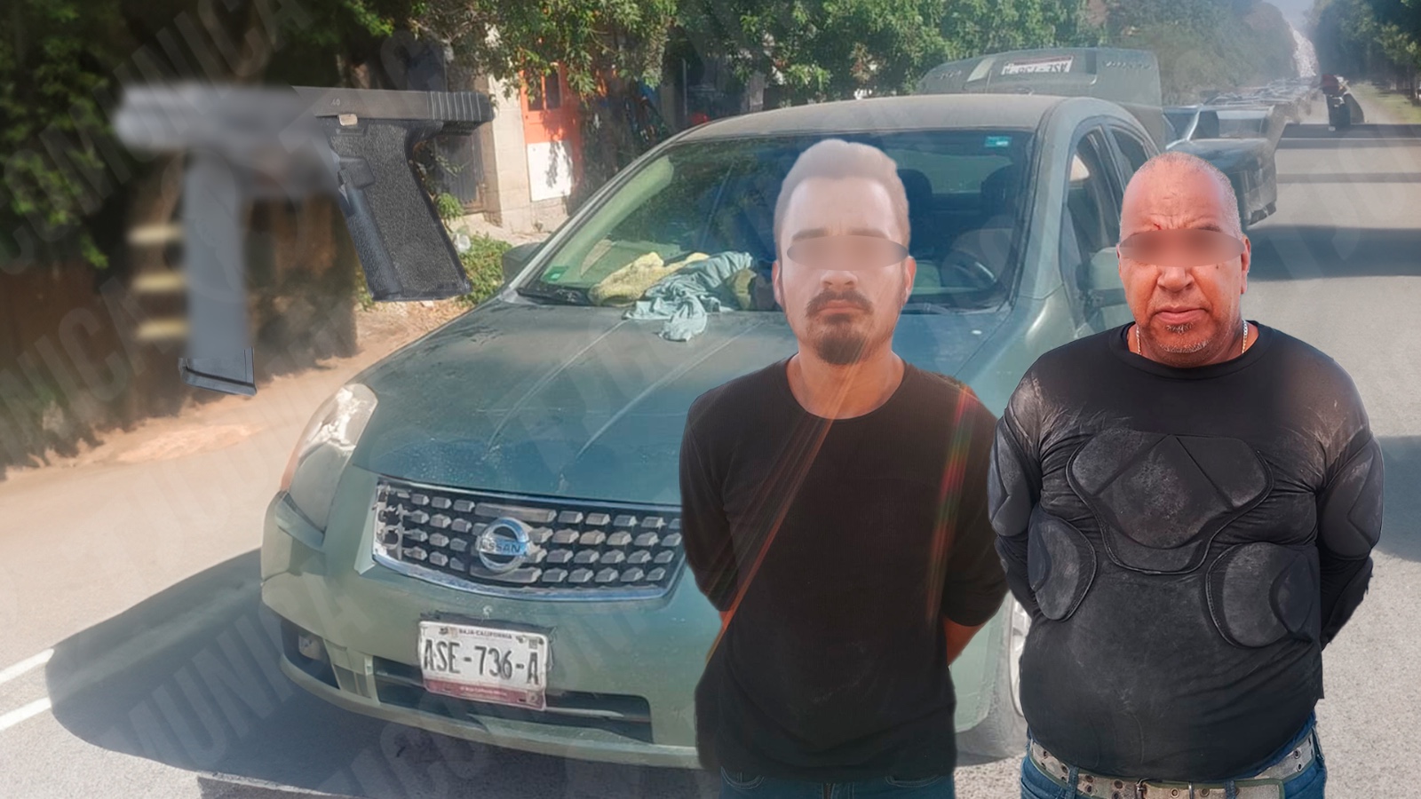 Policía municipal los detiene con auto robado y arma.