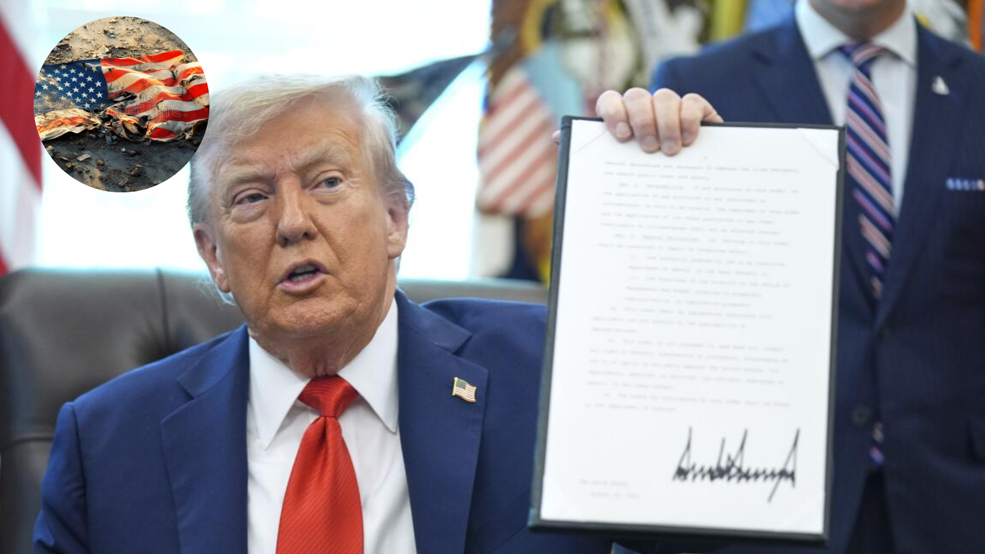 “Si quemas una bandera, te dan un año en la cárcel”: Trump ordena castigar la quema de banderas de Estados Unidos