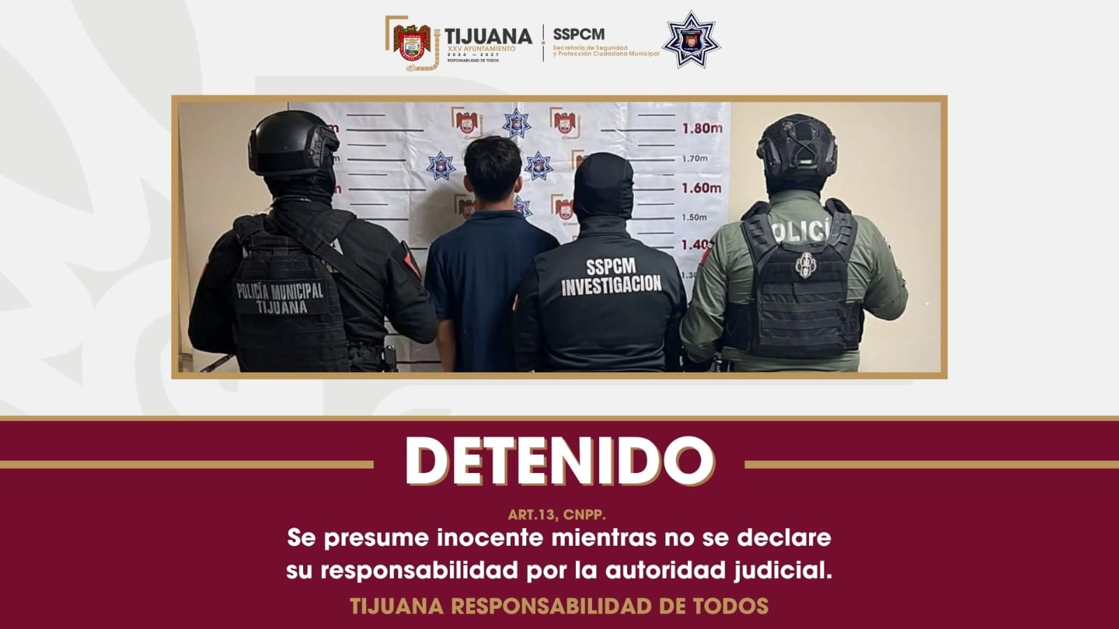 Detiene Policía Municipal de Tijuana a presunto responsable de realizar detonaciones con arma de fuego en contra de elementos de la SSPCM