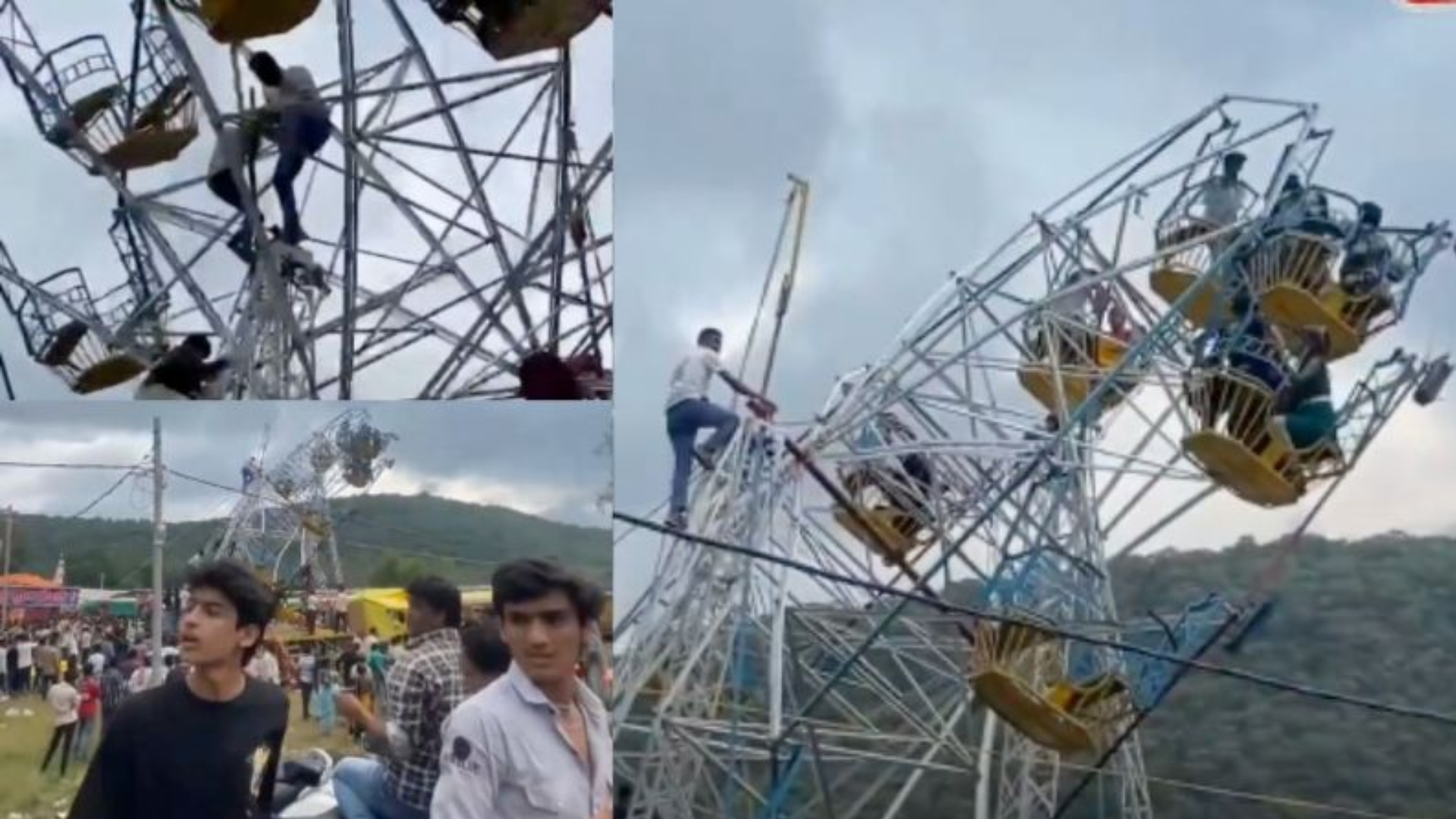 ¡Trágico! Rueda de la fortuna se dobla y pasajeros quedan colgados