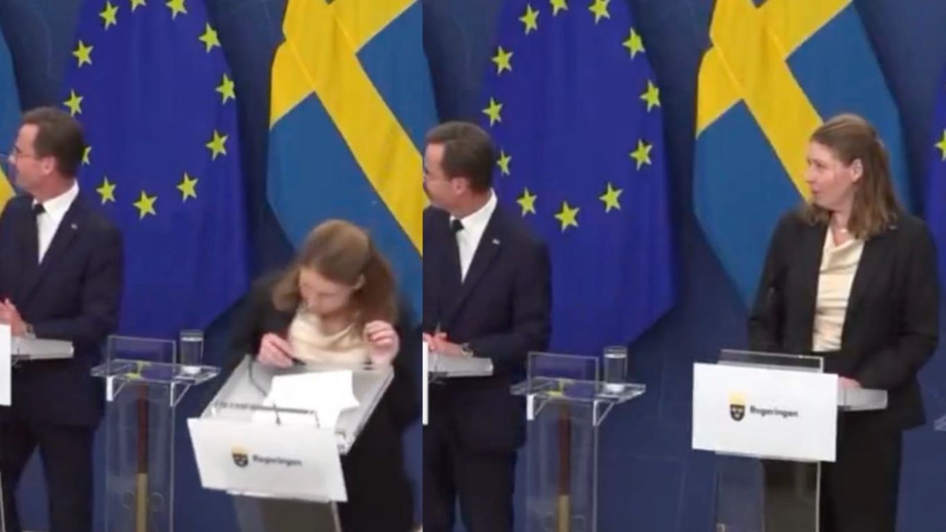 Se desploma ministra de Salud en plena conferencia de prensa.