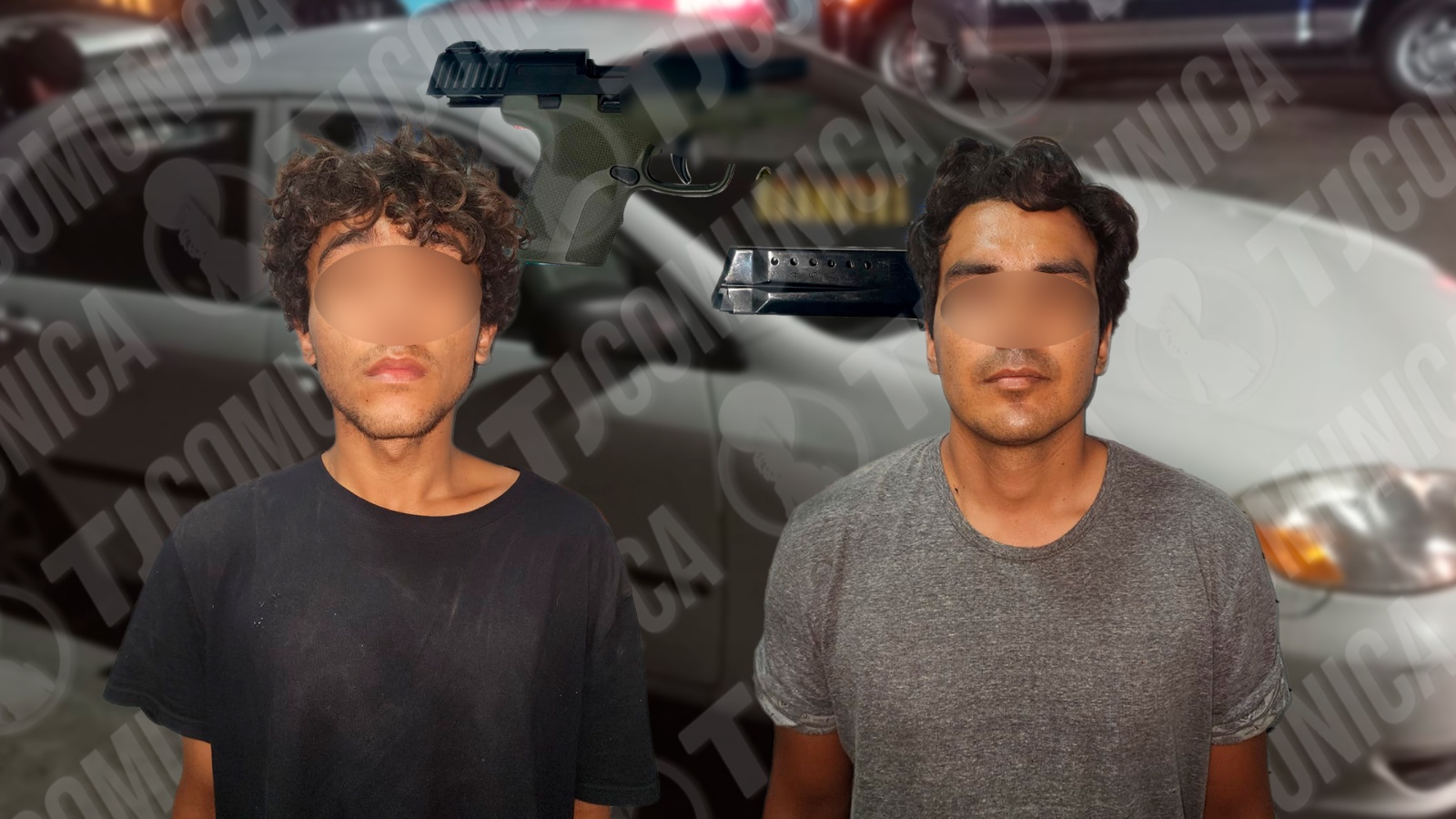 Municipal detiene a dos sujetos por portación de arma de fuego y narcomenudeo.