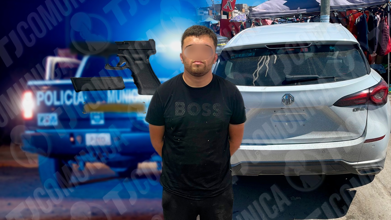 Detienen a hombre con vehículo robado y arma de fuego