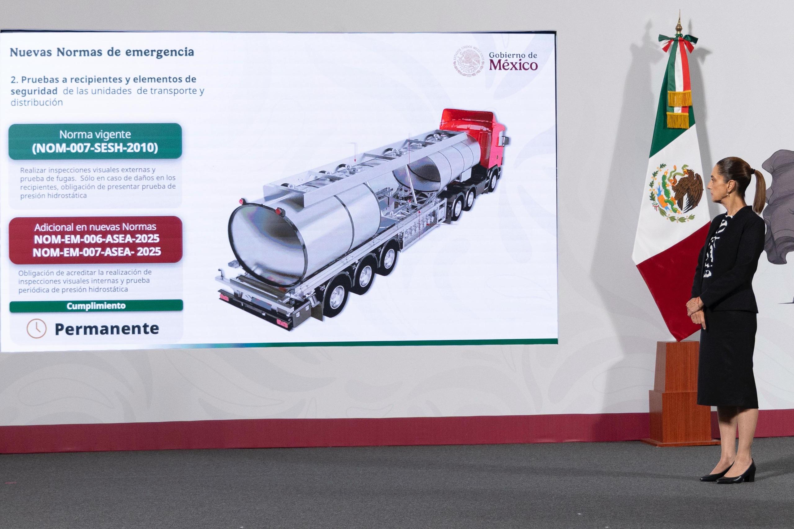NUEVAS NORMAS BUSCAN TRANSPORTE Y DISTRIBUCIÓN DE GAS LP A VELOCIDAD CONTROLADA, SIN FUGAS Y CON VIGILANCIA PERMANENTE: PRESIDENTA CLAUDIA SHEINBAUM