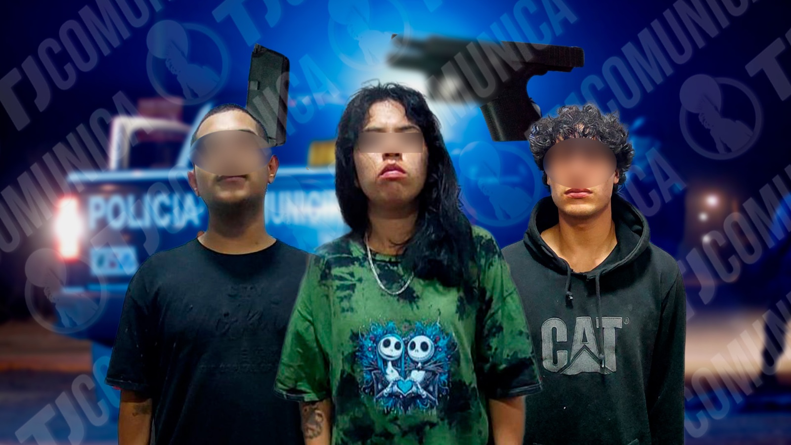 Municipal detiene a 3 personas por posesión de arm4 de fuego en la colonia Libertad.