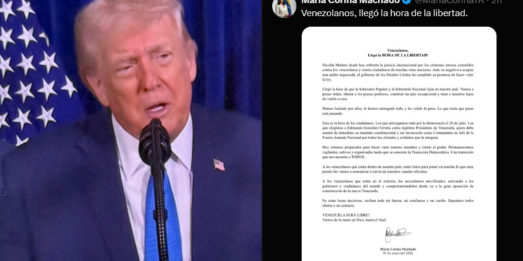 María Corina Machado asegura que Edmundo González debe asumir como legítimo presidente de Venezuela tras captura de Maduro