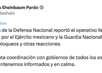 Hay coordinación con gobiernos de todos los estados tras operativo contra ‘El Mencho’: Sheinbaum envía mensaje a la ciudadanía.
