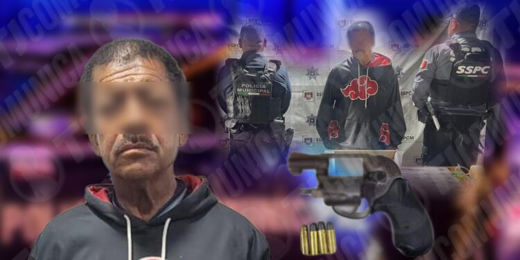 Municipales atoran a sujeto con revólver en la Zona Centro