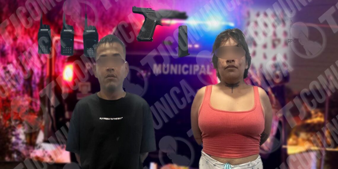 Municipales atoran a salvadoreño y mujer bélica con radios, droga y arma de fuego