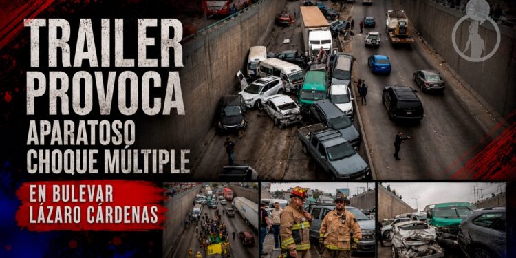 Trailer provoca aparatoso choque múltiple en bulevar Lázaro Cárdenas que dejó más de 20 lesionados; al menos 30 vehículos involucrados