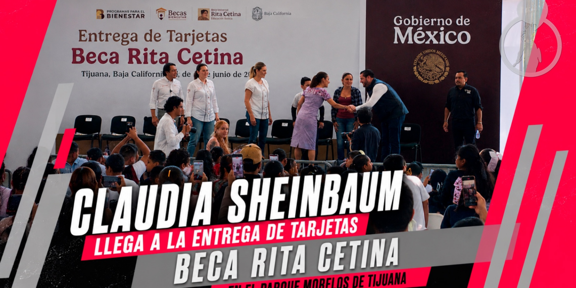 Claudia Sheinbaum llega a la entrega de Tarjetas Beca Rita Cetina en Tijuana