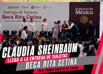Claudia Sheinbaum llega a la entrega de Tarjetas Beca Rita Cetina en Tijuana