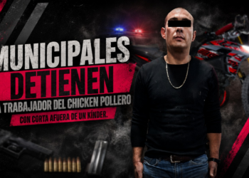 Municipales detienen a trabajador del Chicken Pollero con corta afuera de un kínder