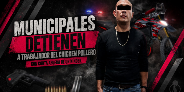 Municipales detienen a trabajador del Chicken Pollero con corta afuera de un kínder