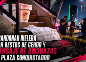 Abandonan hielera con restos de cerdo y mensaje de amenazas en Plaza Conquistador