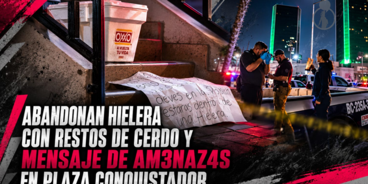 Abandonan hielera con restos de cerdo y mensaje de amenazas en Plaza Conquistador