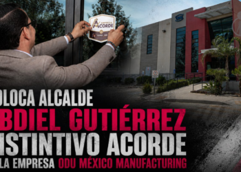 Coloca alcalde Abdiel Gutiérrez Distintivo ACORDE en la empresa ODU México Manufacturing