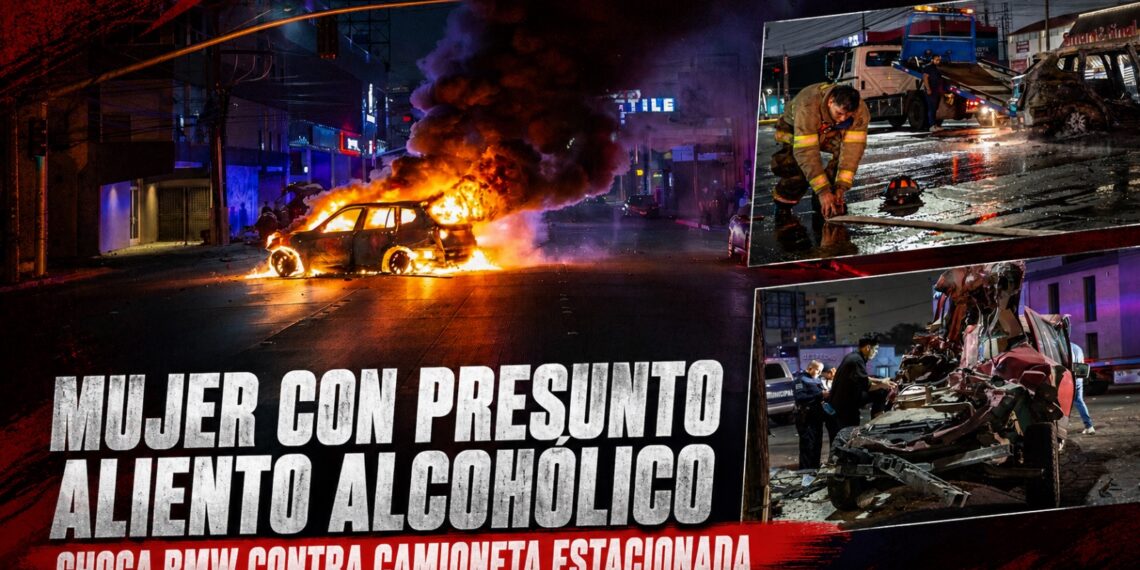Mujer con presunto aliento alcohólico choca BMW contra camioneta estacionada