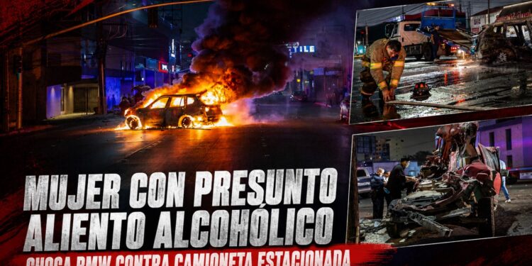 Mujer con presunto aliento alcohólico choca BMW contra camioneta estacionada