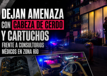 Dejan amenaza con cabeza de cerdo y cartuchos frente a consultorios médicos en Zona Río