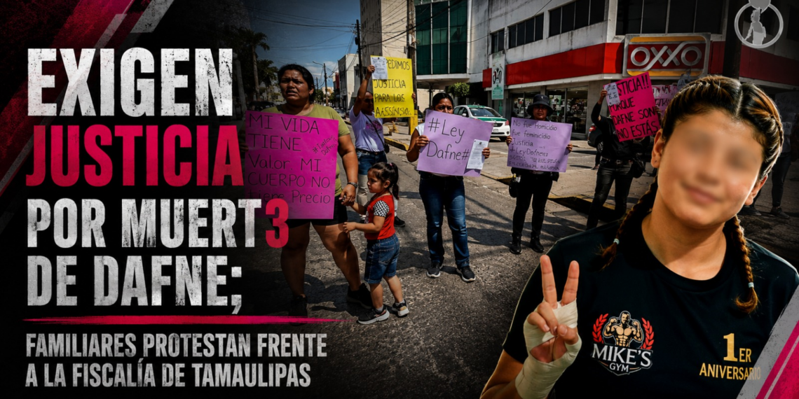 Exigen justicia por muerte de Dafne; familiares protestan frente a la Fiscalía de Tamaulipas