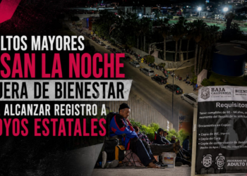 Adultos mayores pasan la noche afuera de Bienestar para alcanzar registro a apoyos estatales