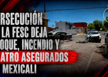 Persecución de la FESC deja choque, incendio y cuatro asegurados en Mexicali