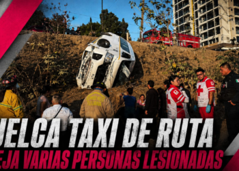 Vuelca Taxi de ruta y deja varias personas lesionadas