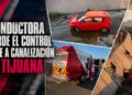 Conductora pierde el control y cae a canalización en Tijuana
