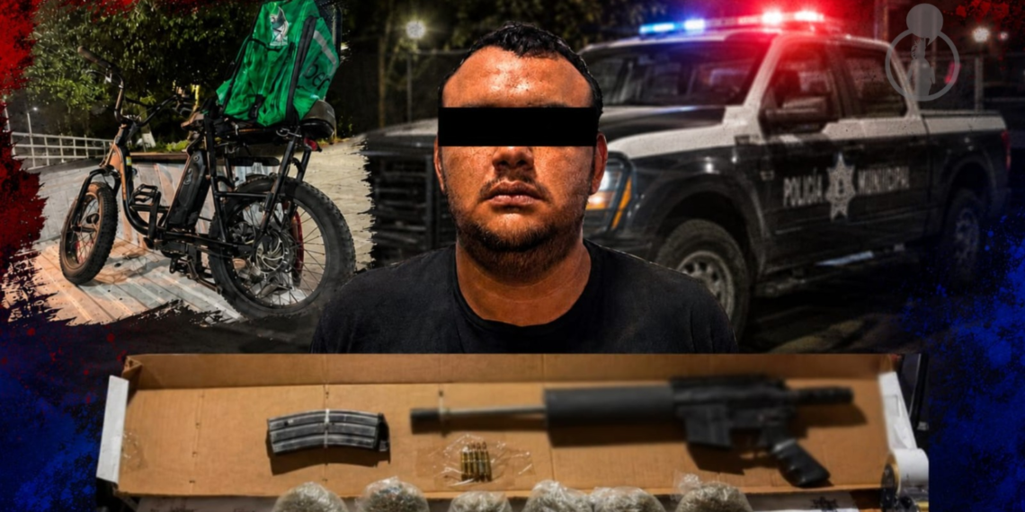 Detienen a exelemento de la Guardia Nacional; llevaba un R-15 y marihuana en mochila de Uber Eats
