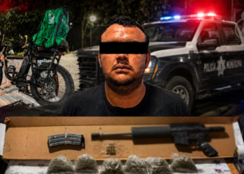 Detienen a exelemento de la Guardia Nacional; llevaba un R-15 y marihuana en mochila de Uber Eats