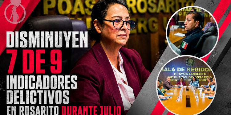 Disminuyen 7 de 9 indicadores delictivos en Rosarito durante julio