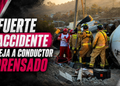 Fuerte accidente deja a conductor prensado tras volcadura de revolvedora