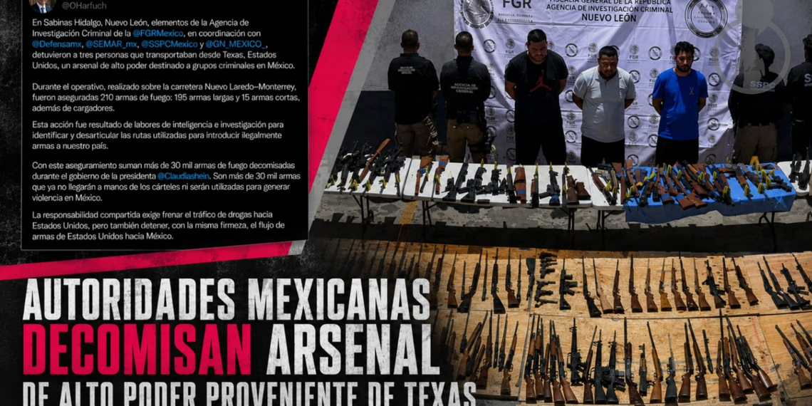 Autoridades mexicanas decomisan arsenal de alto poder proveniente de Texas
