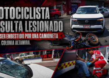 Motociclista resulta lesionado tras ser embestido por una camioneta en la colonia Altamira