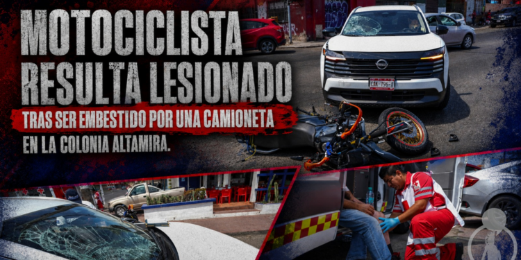 Motociclista resulta lesionado tras ser embestido por una camioneta en la colonia Altamira