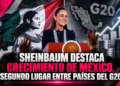 Sheinbaum destaca crecimiento de México, segundo lugar entre países del G20