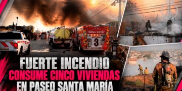 Fuerte incendio consume cinco viviendas en asentamiento de Paseo Santa María