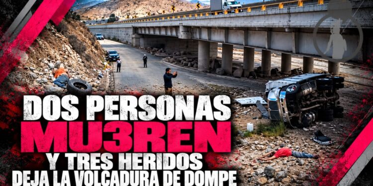 Dos personas mueren y tres heridos deja la volcadura de dompe en la carretera Tijuana-Tecate