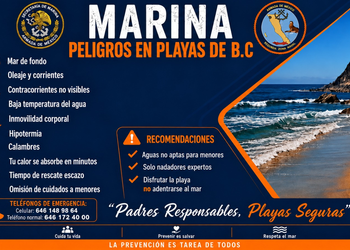 Marina advierte sobre riesgos en las playas de Baja California