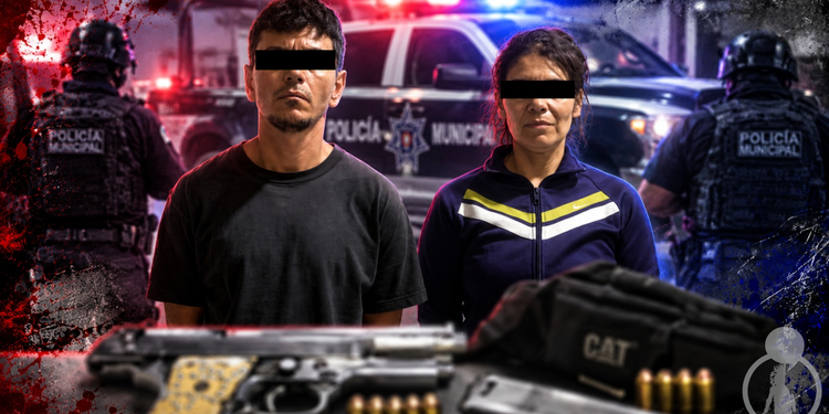 Pareja de alucines es detenida por municipales de Tijuana; les hallan una escuadra y cartuchos en una cangurera