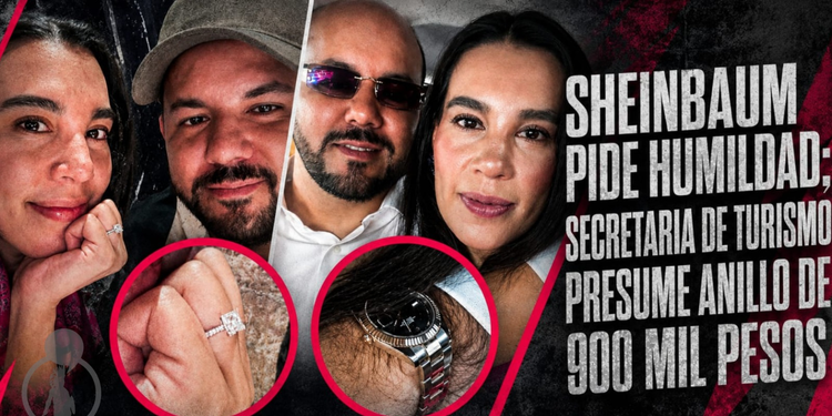 Sheinbaum pide humildad; secretaria de Turismo presume anillo de diamantes de hasta 900 mil pesos