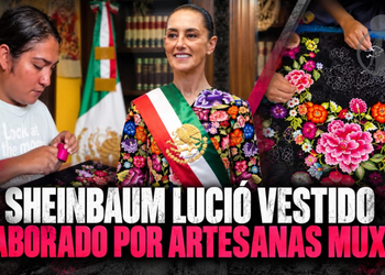Atuendo que utilizó Sheinbaum durante el Grito de Independencia fue elaborado por artesanas muxes