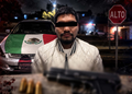 Muy mexicano: llevaba la bandera en el cofre y una pistola en el vehículo