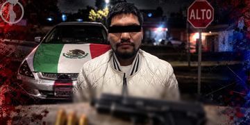 Muy mexicano: llevaba la bandera en el cofre y una pistola en el vehículo