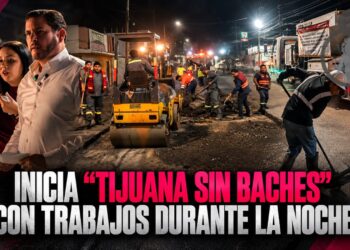 Bacheo nocturno para evitar tráfico en Tijuana