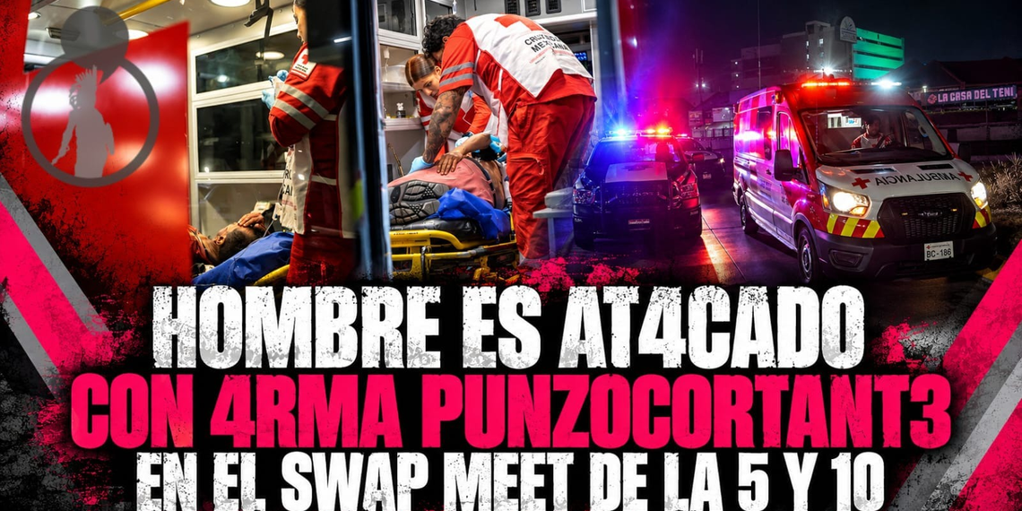 Hombre es atacado con arma punzocortante en el Swap Meet de la 5 y 10